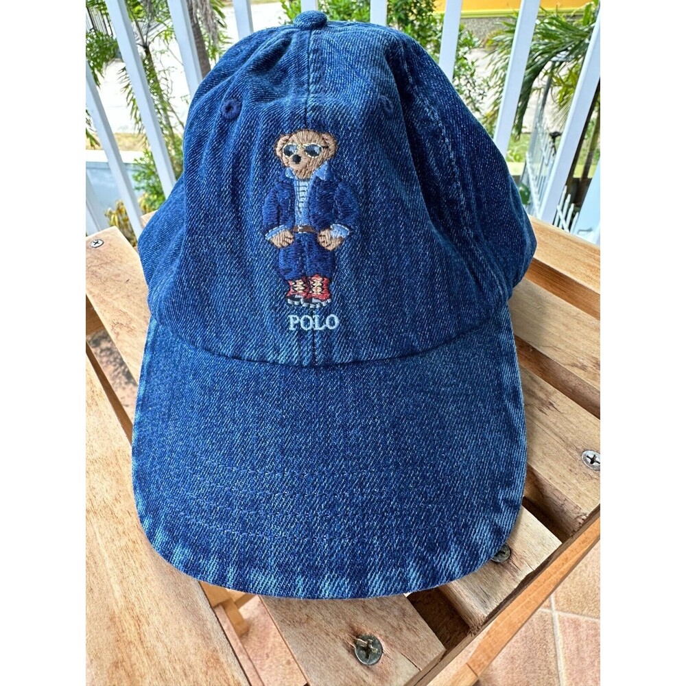 NWT Polo Ralph Lauren MEN'S HAT POLO BEAR DENIM HAT BASEBALL CAP OS NEW